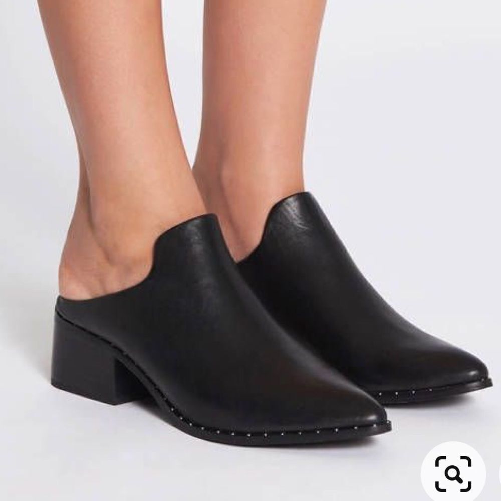 SOL SANA Leather Pointy Toe Slip-On Mule Shoes Heels Studs Black 39